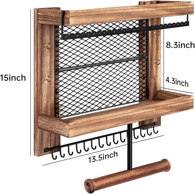 Pinzoveco Hanging Jewelry Organizer Wall Mounted With Wall Jewelry Organizer Holder For Necklaces Bracelet Earrings Ring (Rustic Wood)