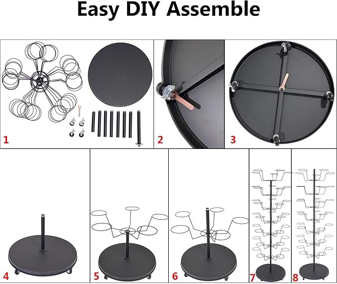 Standing Hat Rack Stand, Cowboy Hat Rack with 40 Hooks, 8 Tier Metal Hat Organizer Rack, Floor Hat Display Rack for Home Store Vendors(Black,8 Tier)