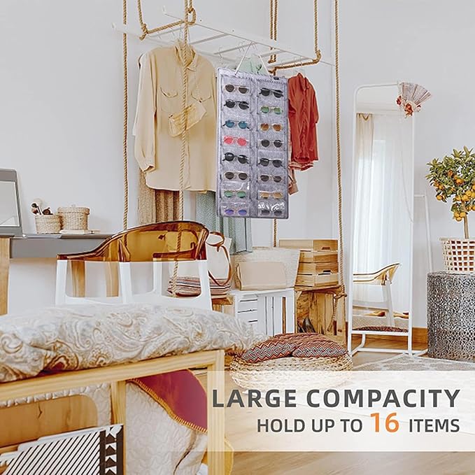 Sunglasses Organizer Storage,Hanging Sunglass Holder Organizer for Wall 16 Slots Double Sided Glasses Organizer