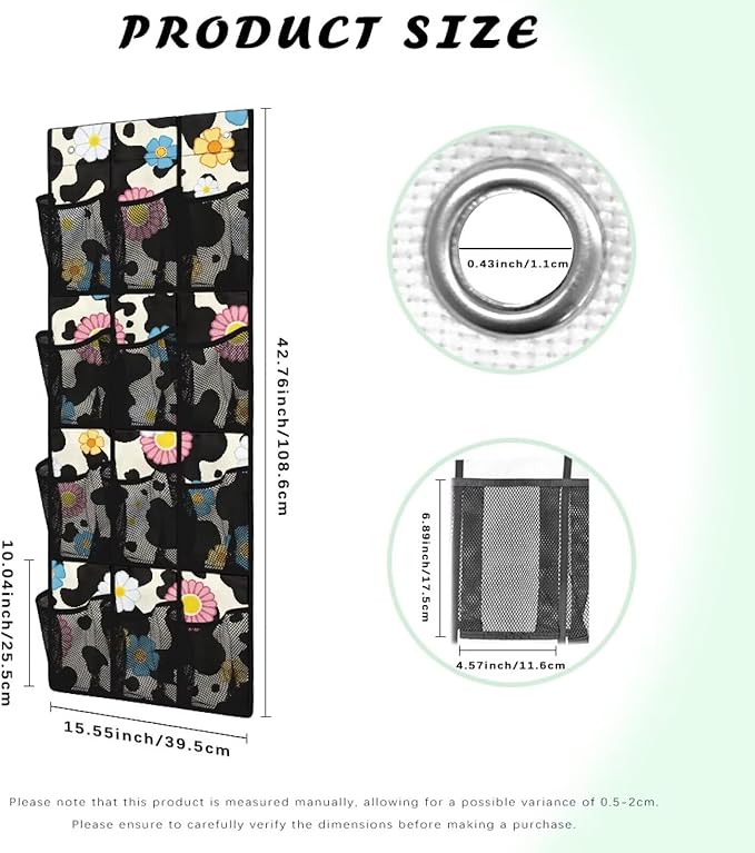 Hanging Storage Bag for Bathroom, Behind Door, Bedroom, Washing Table Storage, Space Saving Over The Door Storage Organizer with 2 Sticky Wall Hooks,Cow Flowers