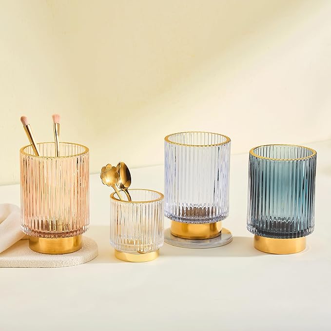Makeup Brush Holder Organizer,Toothbrush Holders,Desk Pen Pencil Holder,Multifunctional Vintage Glass Brush Cup(A3-27-US)