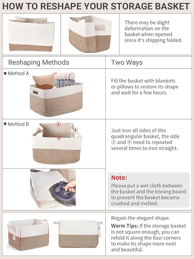 Mkono Woven Storage Basket, Cube Cotton Rope Basket for Shelves, Clothes, Toys, Towels, Books, Rectangle Bin with Handles for Organizing, Decorative Gift, 13'' x 10'' x 9'', Brown and White (1 Pack)