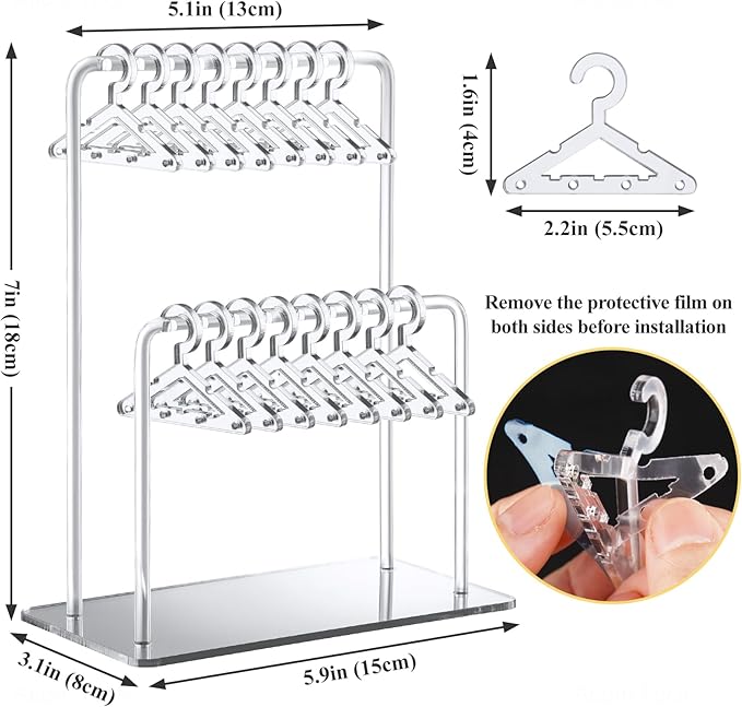NiHome Acrylic Earring Holder with Unique Double-Tiered Design, Cute Miniature Clothing Hangers with Spacious Storage for 48 Pairs, Mirror-Finish Display for Home Vanity & Retail Showrooms (Silver)