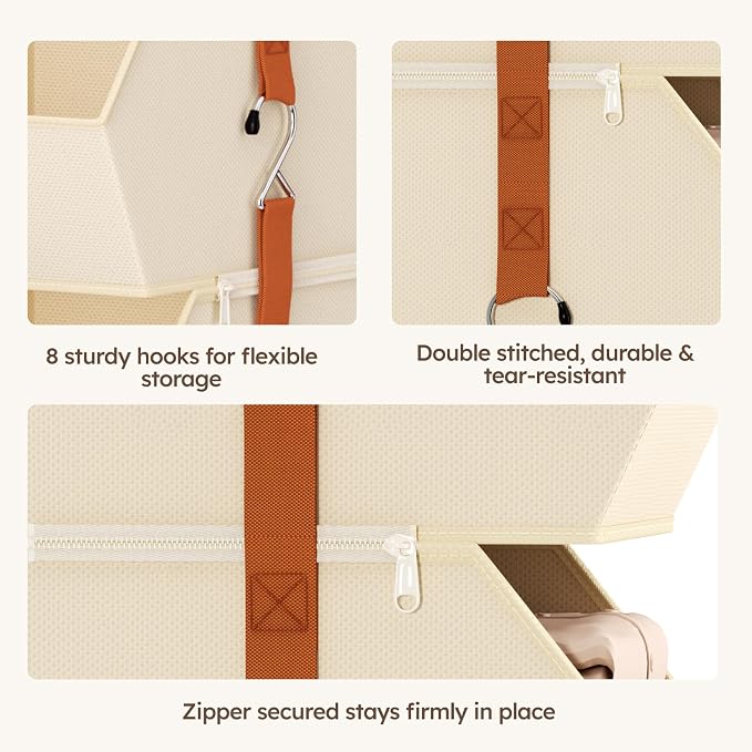 Homsorout Hanging Closet Organizer 4 Tier - Clothes Hanging Shelves, Space-Saving Closet System, Fabric Storage Bins Bedroom Organization, Collapsible Baskets for Home, Dorm, Rv, Beige