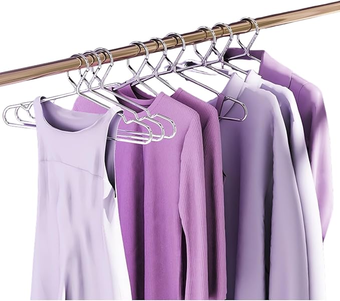 10 Pack 16.5” Wire Locking Hanger 4mm Lockable Hangers Stainless Steel Slim Thin Heavy Duty Windproof Close Hook Metal Space Saving Hotel RV Clothes Hangers Silver