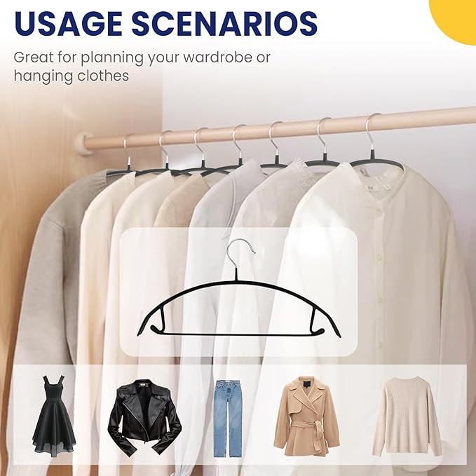 Jiang&Rong 30 Pack 16 Inch Rubber-Coated Non-Slip Metal Hangers - Heavy Duty No Bump Closet Hangers for Coats, Shirts, Suits, Sweaters (30-Pack, Black)