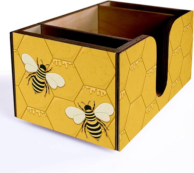 Bar Caddy - Bee Honeycombs - 3 Compartment Caddy– 4.5 x 9 x 6.5 Inch Luxury Baltic Birch Caddy Organizer for Home Bar, Locals - Utensil Holder – Durable and Versatile (Honeycombs)
