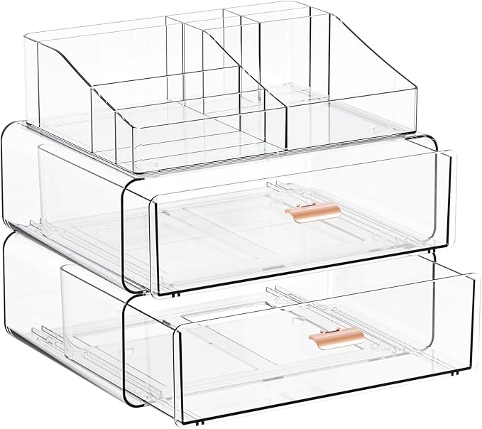 Yieach Clear Acrylic Makeup Organizers Countertop for Dresser,Desk,Bathroom Vanity,3 Tier Stackable Make up Holders and Makeup Cabinet,Tiered Cosmetic Storage and Make up Containers for Palette,Brush