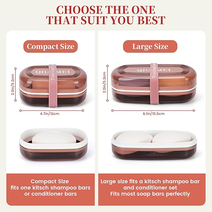 Shampoo Bar Holder and Soap Case | Leakproof Travel Container with Lid & Drain Tray | Includes Silicone Strap and Mesh Soap Bag | for Bathroom, Shower, Camping, Gym Travel (Red, Large)