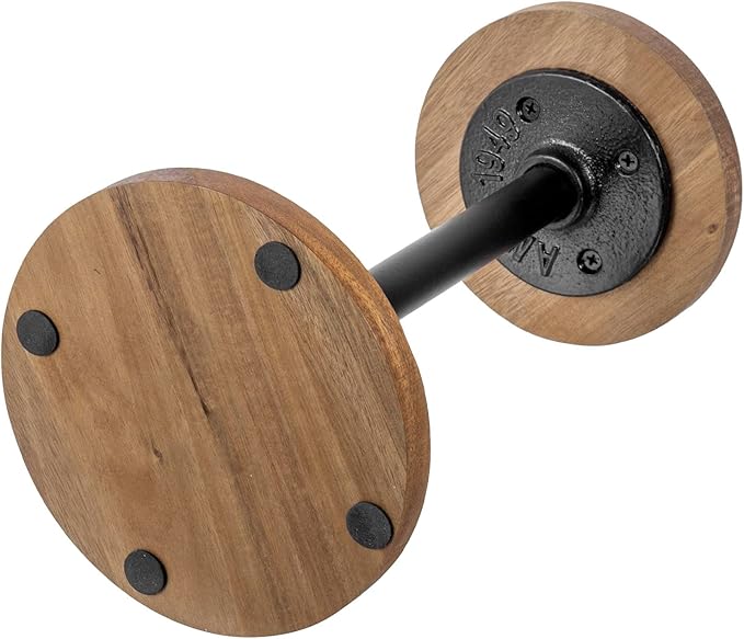 MyGift 2 Pcs Hat Holder Stand, Cowboy Hat Rack, Baseball Cap Organizer Storage with Industrial Metal Pipe, Wig or Jewelry Display Riser, Natural Acacia Wood