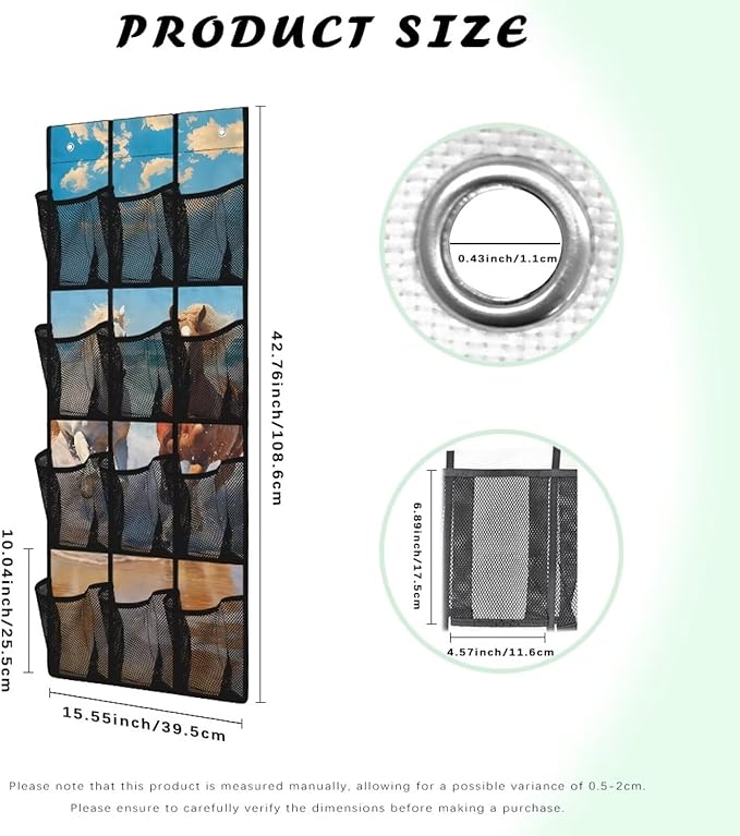 Horse 12-Pocket Door Organizer, Breathable Ultra-Lightweight & Foldable Mesh Pockets Organizer for Shoes, Accessories