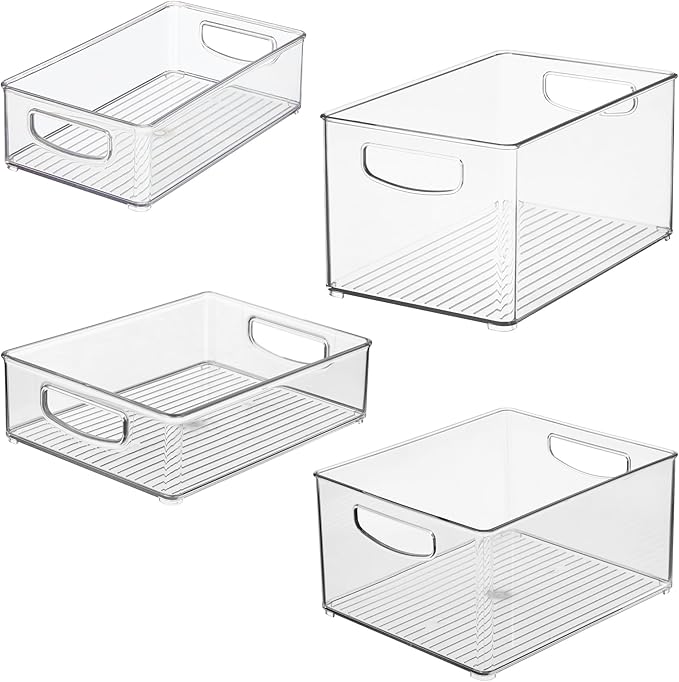 iDesign Stackable Pantry Bins with Handles, 4 Different Sizes, 4 Pack, Clear, Made in USA