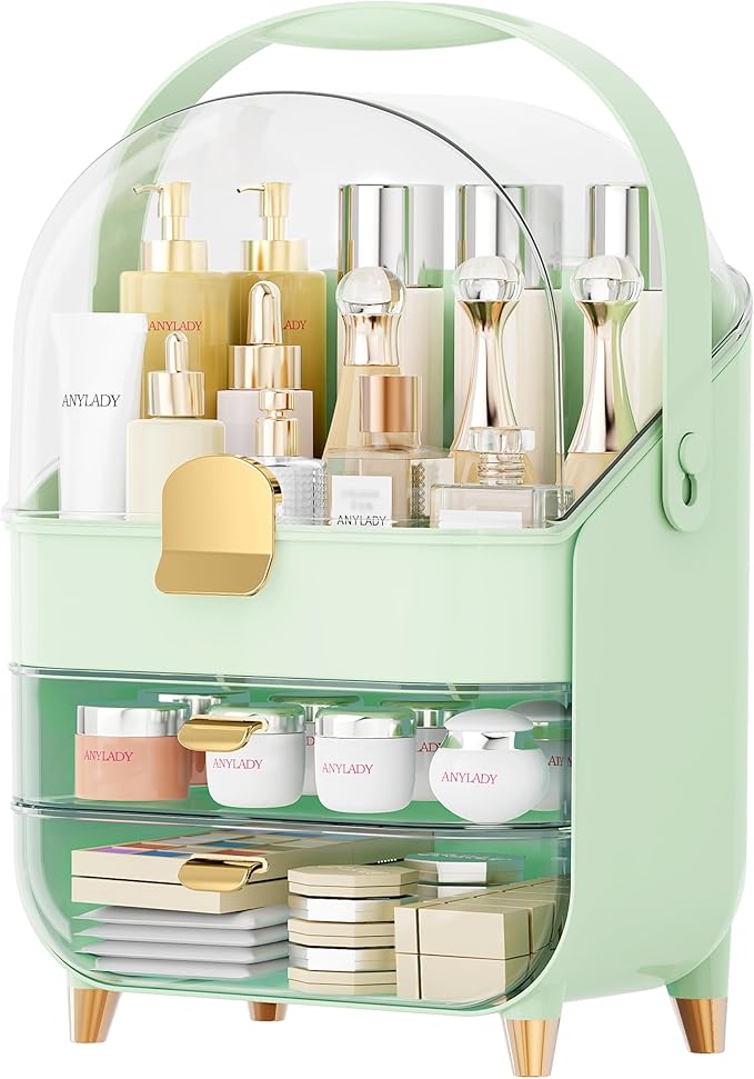 Makeup Organizer Countertop, Skincare Holder Bathroom Counter Organizer, Storage Box Cosmetic Display Cases, Teen Girl Gifts Make up Organizers for Vanity, Dresser (Green)