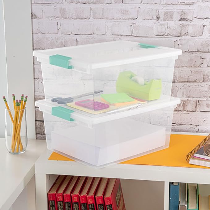 Sterilite 4-Pack Clip Box, Large Stackable Plastic Storage Bins w/ Latching Lids, 18.7 Gal - Heavy-Duty Organizing Containers for Home, Closet, Bathroom, and Office