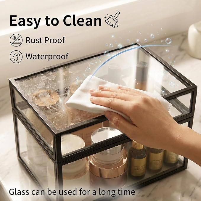 40 Lipsticks Organizer with Lid, Glass Display Box Fits Large Perfume & Skincare, Easy-Access Organiser for Vanity Countertop, Multifunctional Display Box in Any Rooms