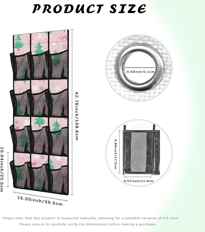 Pink Christmas Tree Over The Door Organizer for Dorm Room Essentials Xmas Shoe Organizer Door Hanger for Living Room, 4 Metal Hook