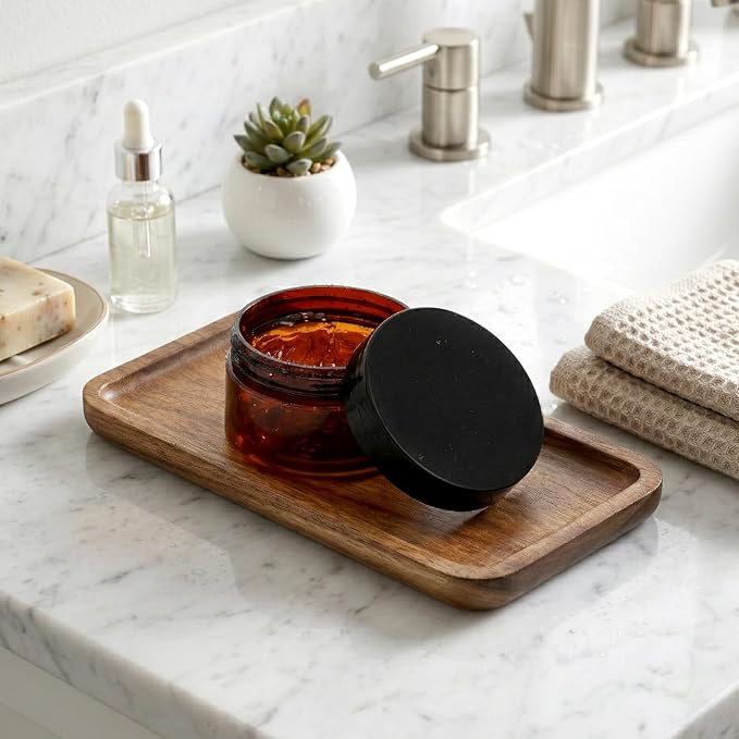 Wood Tray for Bathroom, Wood Soap Dispenser Tray, Toilet Tank Tray, Kitchen Tray, Comestic Holder Bathtub Organizer, Home Decor Ideal for Jewelry, Cosmetics, and Small Items (7.5 x 4 x 0.6 inch)