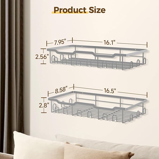 Nicetree Hat Racks for Baseball Caps Wall - Metal Hat Organizer for 48 Baseball Caps Holder, 2 Pack Hat Storage Organizer for Closet, Bedroom, Living Room Grey