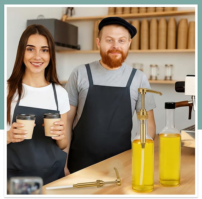 Maxdot 8 Pcs 25 oz Syrup Bottles with Pump Long Neck Bottles Plastic Syrup Pump Dispenser for Coffee Bar Accessories Home Party (Gold)