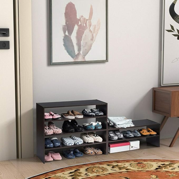 Giantex 3-in-1 Vertical Shoe Rack, 6-Tier Free Standing Shoe Storage Organizer w/Stackable Design for 18 Pairs, 31 Inch Wide Wood Shoe Shelf for Closet, Entryway, Living Room, Office, Walnut