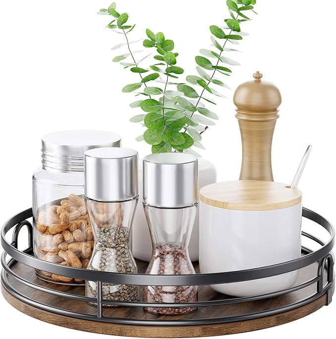 LAMU 11'' Lazy Susan Turntable Organizer for Cabinet, Round Wood Lazy Susan for Table Top, Countertop, Kitchen, Pantry, Spice, Bathroom Vanity, Decor