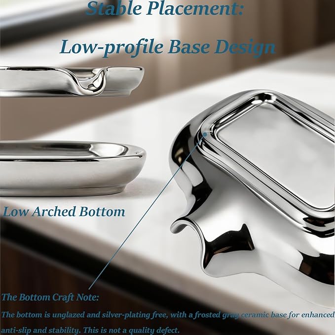 Silver-Plated Ceramic Soap Dish, Self-Draining Bar Soap Holder with U-Shaped Drainage, Decorative Soap Tray for Bathroom Shower & Kitchen Sink
