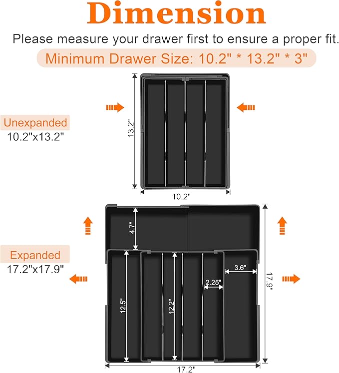 Spaclear Expandable Large Silverware Organizer - BPA-Free Food-Safe Utensil Drawer Organizer Adjustable Kitchen Drawer Organizer Flatware Cutlery Tray, Classified Storage for Spoons Forks Knives