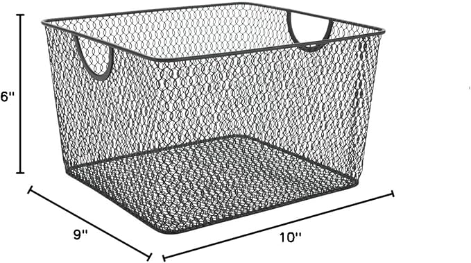 Ybm Home Household Wire Mesh Open Bin Shelf Storage Basket Organizer Black For Kitchen Pantry, Cabinet, Fruits, Vegetables, Pantry Items Toys 10” x 9” x 6”, 1-Pack, Black