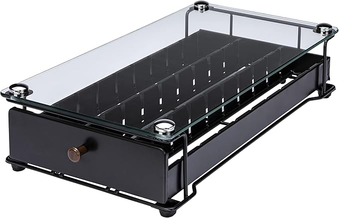 Coffee Pod Drawer Organizer for Nespresso Vertuo, 30 Pods Coffee Pod Holder, Coffee Pods Organizer with Mesh Shelves Black Glass