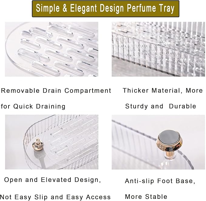 Small Bathroom Trays for Counter, Countertop Makeup Organizer Tray for Vanity, Make up Organizer Perfume Trays for Dresser, Clear Vanity Tray for Perfume, Lotions, Skincare and Cosmetics