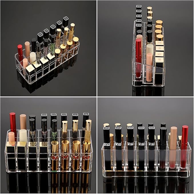 ELLDOO 2 Pack Rollerball Perfume Organizer, 24 Spaces Clear Acrylic Perfume Storage Holder Beauty Scent Holder, Makeup Lipgloss Lipstick Display Case