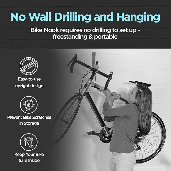 Bike Nook Bike Stand & Vertical Storage Rack The Original Vertical Bicycle Floor Stand for Garage Storage and Indoor and Outdoor use, Perfect Bike Accessories for Small Spaces with No Drilling