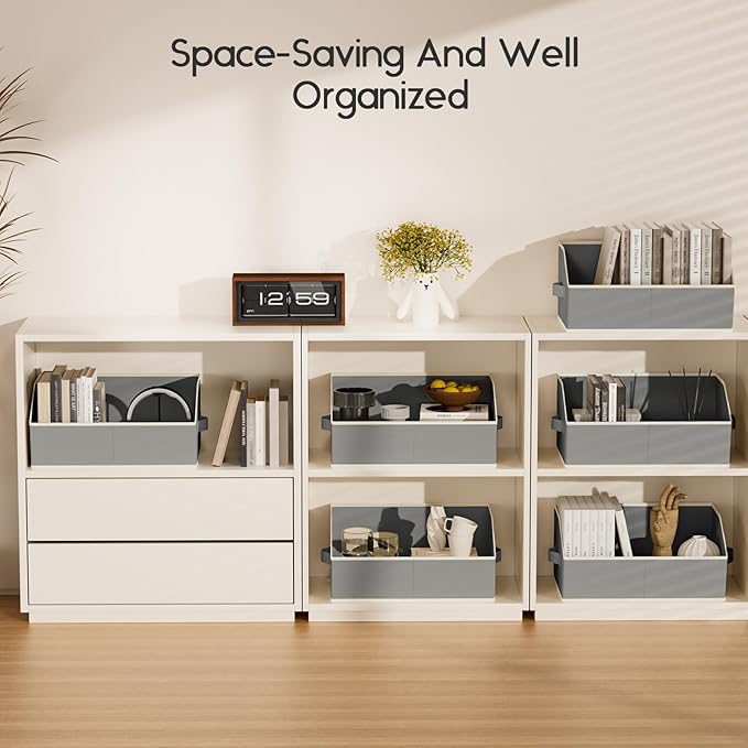 Homsorout Large Closet Organizers and Storage Bins - 6 Pack Trapezoid Storage Baskets for Shelves, Foldable Fabric Baskets with Handles Ideal for Closet, Basket, Wardrobe and Shelf Storage, Grey
