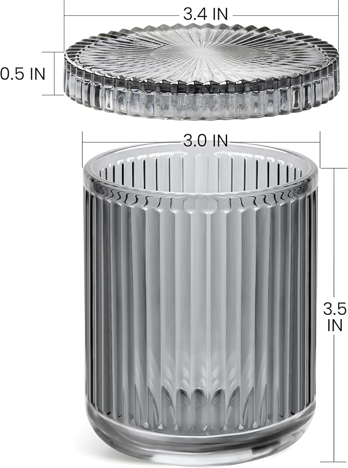 2 Pack Qtip Holder - Apothecary Jars with Lids, Bathroom Organizers and Storage Canister for Cotton Balls,Swabs,Floss Picks,Hair Ties,Clear Glass Vintage Bathroom Decor Jar Set (Gray)