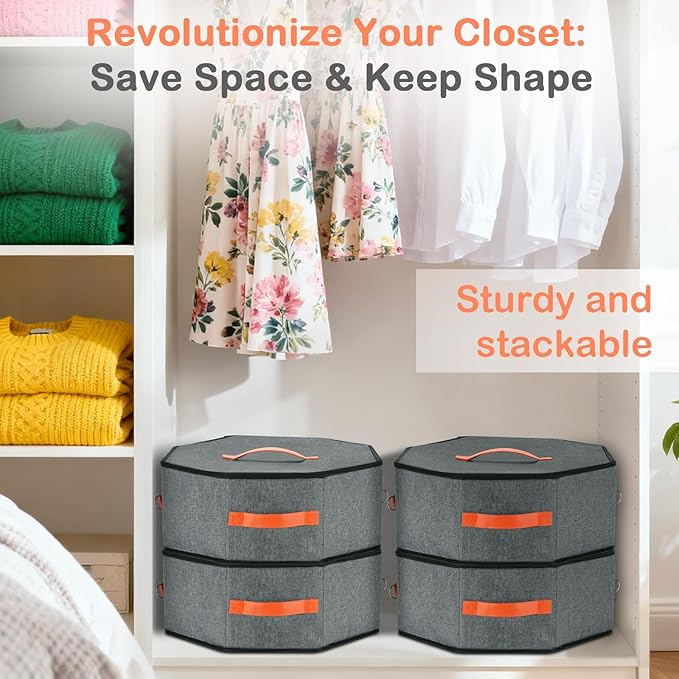 VZZNN 4 Pack Hat Storage Boxes, with Hardboard Support, Cowboy Hat Box for Travel & Home Organization, with 4 Door Hooks for Women & Men(Grey)