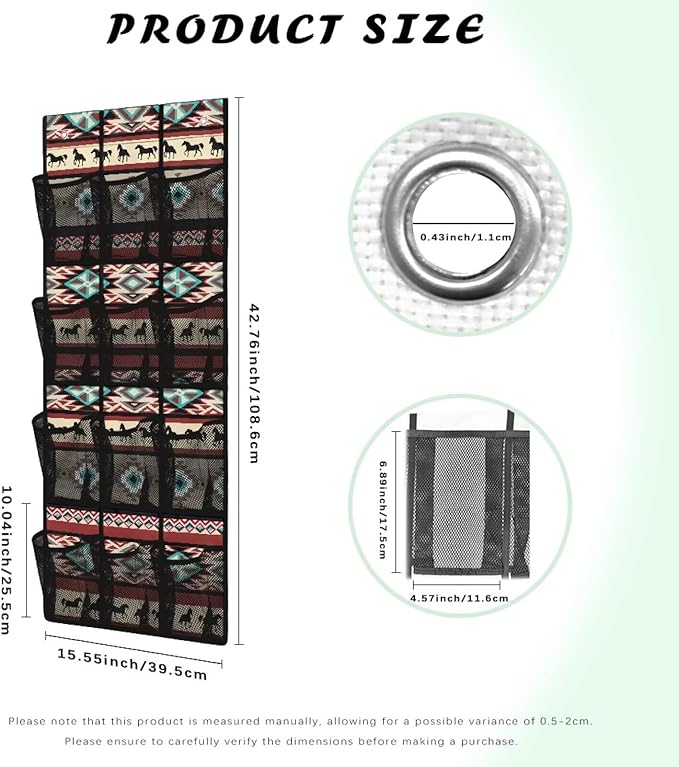 Aztec Multi-Purpose Over the Door Shoe Organizer 12 Pockets - Extra Wide Design for Boots & Sneakers, Reinforced Oxford Fabric