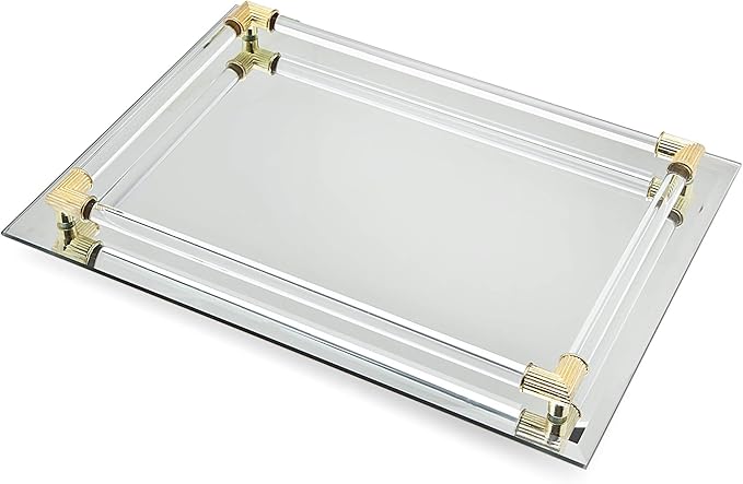 Mirror Tray Vanity Tray Serving Tray with Crystal Border - 9" x 14"