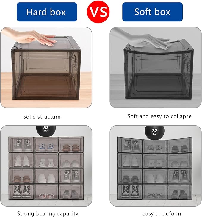 12pcs Acrylic Shoe Box, Shoe Container Stackable Shoe Organizer Acrylic Display Case Sneaker Storage Sturdy Magnet for Entryway, Closets, Bedrooms, Bathrooms