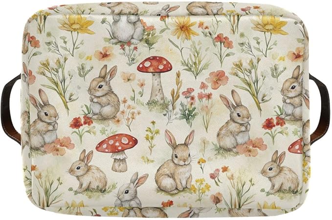 Easter Mushroom Bunny Rectangular Storage Basket Organizer Bin Shelf Baskets For Clothes Gifts For Home Office Dorm