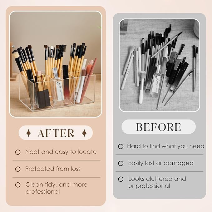Zhehao 2 Pack Clear Acrylic Makeup Brush Holder Organizer, 6-slot Cosmetic Storage Organizer Pencil Holder for Vanity, Countertop & Desk, Transparent Makeup Brush Stand for Brushes, Lipsticks & Pens