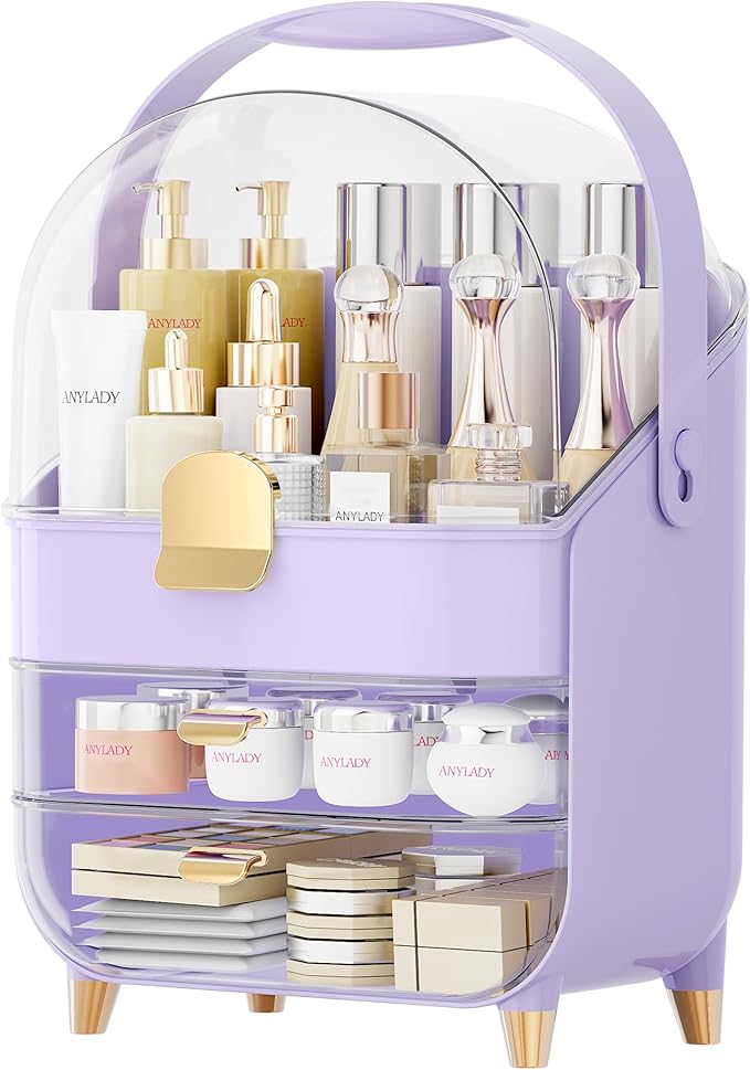 Makeup Organizer Countertop, Skincare Holder Bathroom Counter Organizer, Storage Box Cosmetic Display Cases, Teen Girl Gifts Make up Organizers for Vanity, Dresser (Purple)