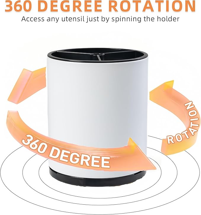 LIBODOUR Utensil Holder,Large 360°Rotating Kitchen Utensil Holder For Counter,Cooking Silverware Organizer Stainless Steel Caddy Flatware Spoon Spatula Tool Cutlery Container