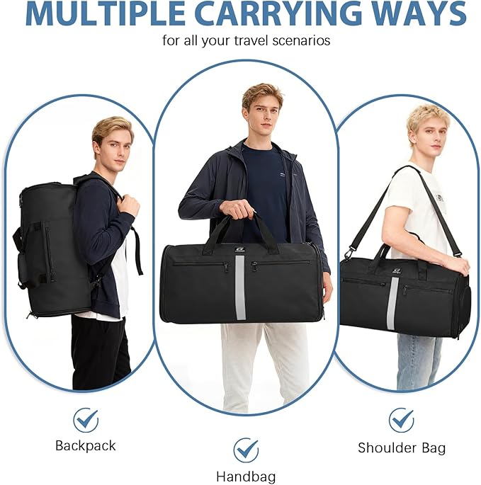 Garment Bags for Travel,50L Carry on Convertible Garment Duffle bag with Shoulder Strap,3 in 1 Hanging Suit Travel Bag with Shoulder Strap