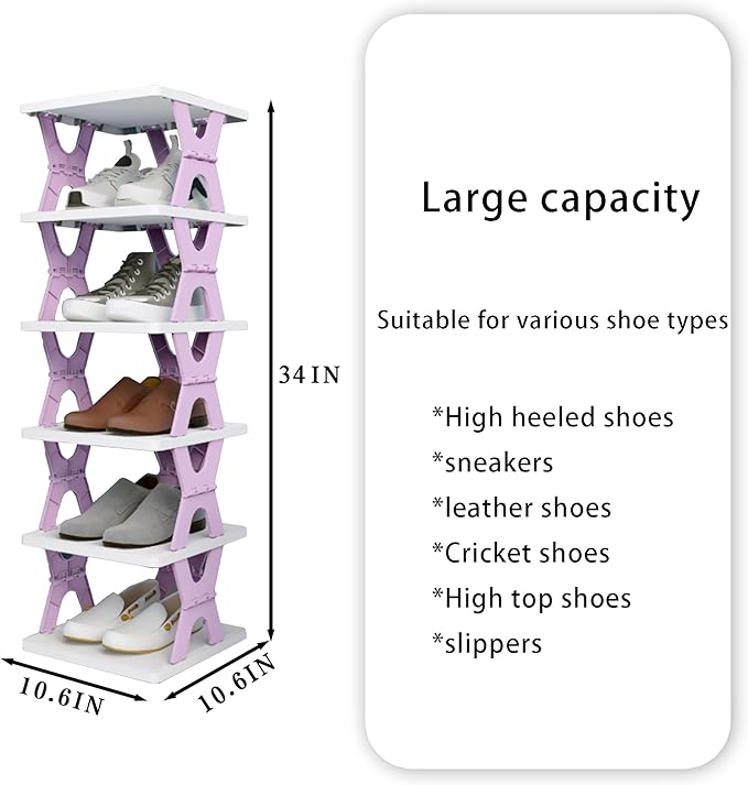 XDMTWLKJ Collapsible Shoe Rack Organizer 6 Tiers-Foldable Shoe Storage for Closet, Space-Saving Kid's Shoe Racks, No Assembly Shoe Shelves for Entryway, Living Room, Bedroom