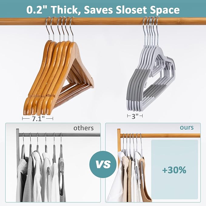 Tonswachic Pack of 50 Coat Hangers, Space-Saving Plastic Clothes Hangers, Non-Slip, 0.2 Inches Slim, 360° Swivel Silver Hook for Shirts, Pants & Wet/Dry Garments, Light and Dark Gray