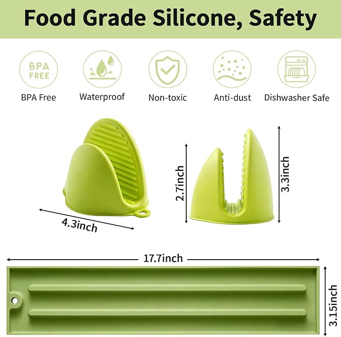Oven Mitts and Pot Holders Sets, Mini Silicone Oven Mitts Heat Resistant (1 Pair), Pot Lid Holder While Cooking (1 Pair), Non-Slip Silicone Pot Holders & Spoon Rest, Dishwasher Safe