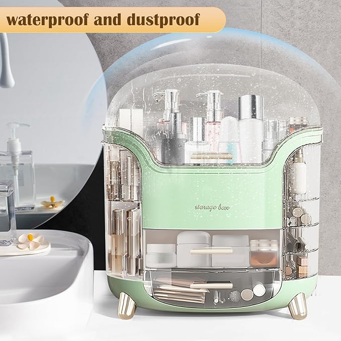 Makeup Organizer & Skincare Organizers, Cosmetic Organizer Box for Countertop with Lid & Drawers, Make Up Storage Organizer with Waterproof & Dustproof Cover, Birthday Gifts for Vanity Women Girls