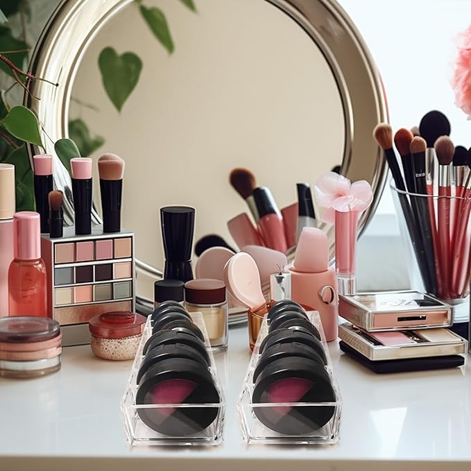 Nsmykhg Acrylic Makeup Organizer,6 Pack 8 Spaces Clear Vanity Drawer for Eyeshadow Palette, Lipstick & Highlighter Storage, Skincare Display, Bathroom Cosmetic Organize,10"x3.5"x1.8"