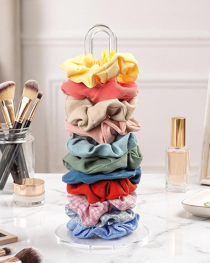 Acrylic Scrunchies Holder Stand Hair Accessories Organizer Simple transparent Scrunchies Tower Hold 25-35 Scrunchies Modern Vertical Hair Tie Organizer Jewelry Scrunchy Holder for Girls