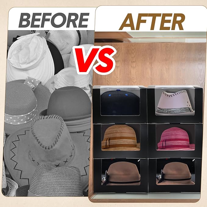 Gilprop 20 Pcs Hat Boxes for Men Black Gift Boxes with Window Display Box for Hat Storage Container for Baseball Caps, Dad Hat, Billed Cap, Snapbacks, Paper Fold Box Packing Box 8.1 x 8.1 x 5.1